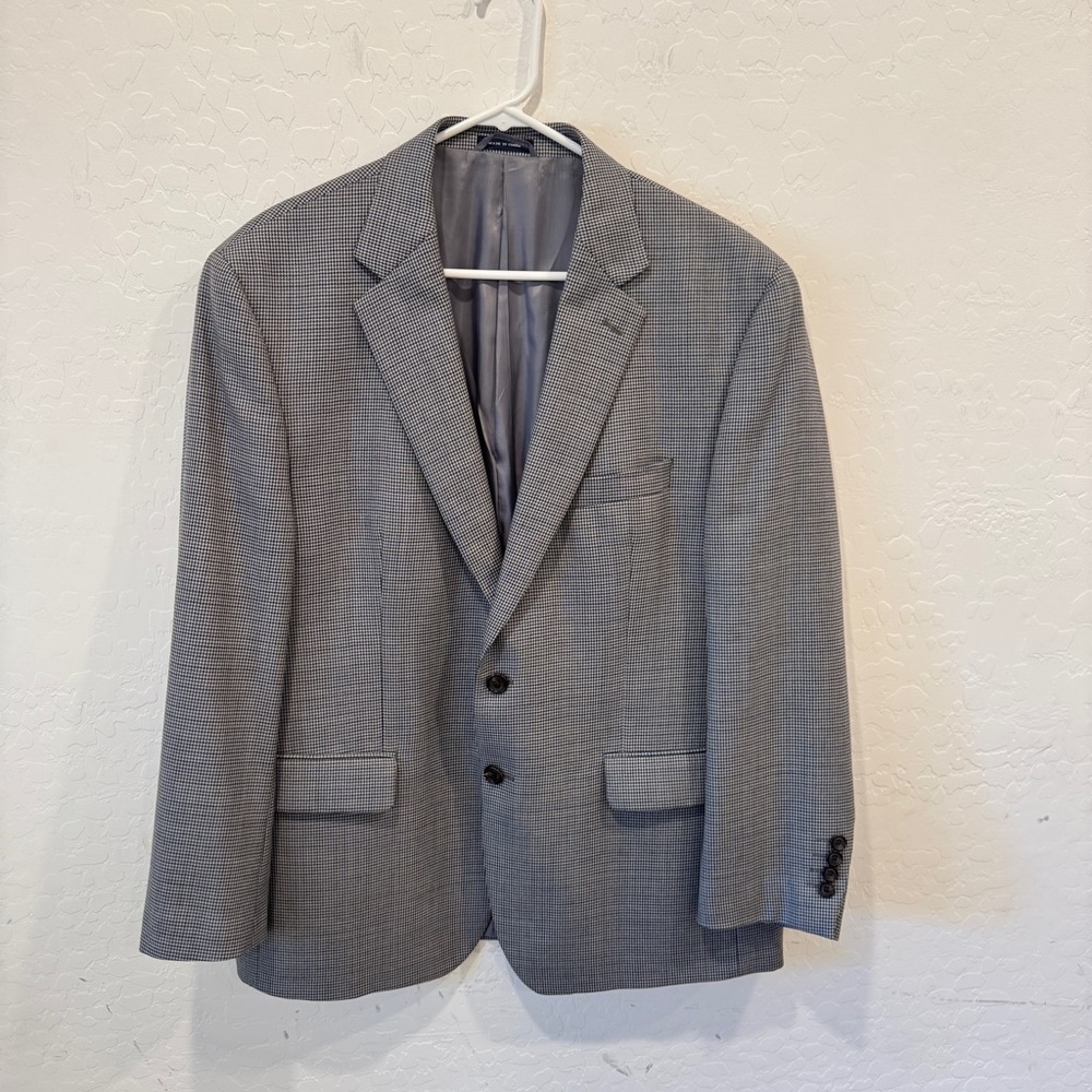 Ralph Ralph Lauren Blazer Jacket Mens 44S Wool Houndstooth Blue Grey Business